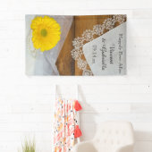 Yellow Daisy, Lace and Barn Wood Country Wedding Banner (Insitu)