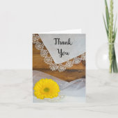 Yellow Daisy Lace Country Barn Wedding Vielen Dank Dankeskarte (Vorderseite)
