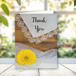 Yellow Daisy Lace Country Barn Wedding Vielen Dank Dankeskarte