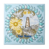 Yellow Daisy Lighthouse Fliese (Vorderseite)