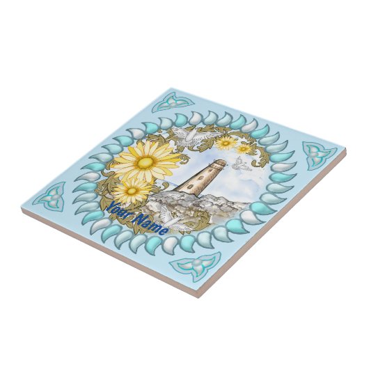 Yellow Daisy Lighthouse Fliese (Seite)