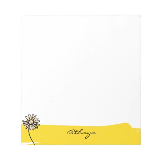 Yellow Daisy Line Art Custom Text Notizblock (Vorderseite)