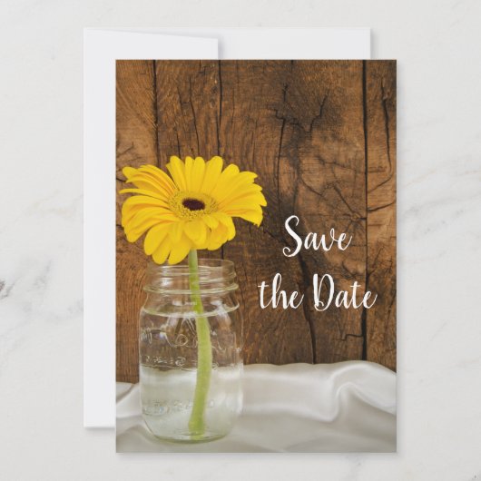 Yellow Daisy Mason Jar Barn Wedding Save the Date (Vorderseite)