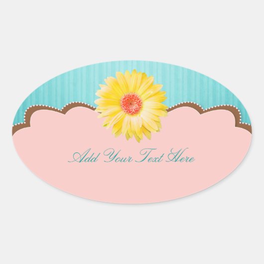 Yellow Daisy on Pink & Aquamarin Customizable Ovaler Aufkleber (Vorderseite)