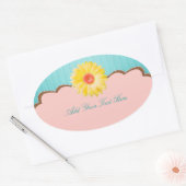 Yellow Daisy on Pink & Aquamarin Customizable Ovaler Aufkleber (Umschlag)