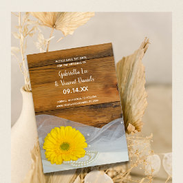 Yellow Daisy Pearls Barn Wedding Save the Date Einladung