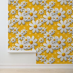 Yellow Daisy Polka Dot 60er Revival Vintag Tapete