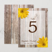 Yellow Daisy Rustic Barn Wood Wedding Tischnummer (Vorne/Hinten)