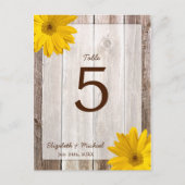 Yellow Daisy Rustic Barn Wood Wedding Tischnummer (Vorderseite)