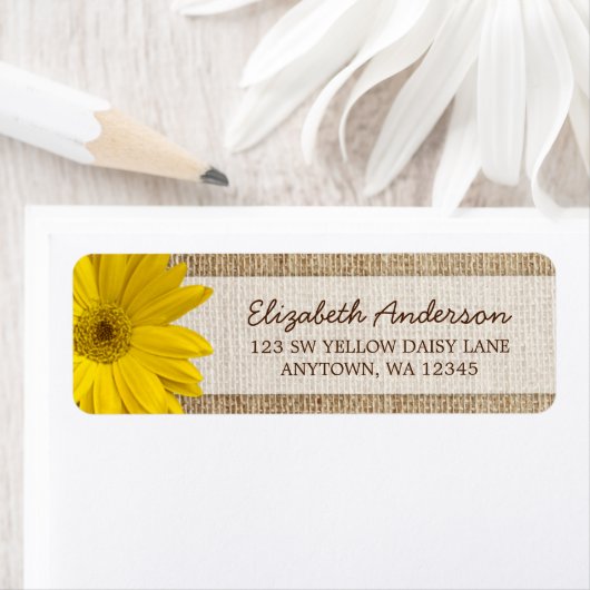 Yellow Daisy Rustic Burlap-Adresse (Insitu)