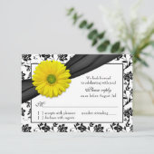 Yellow Daisy Schwarz-weiß Floral Wedding RSVP (Stehend Vorderseite)