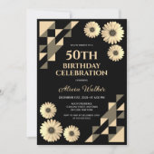 Yellow Daisy Triangle Geometric Black Birthday Einladung (Vorderseite)