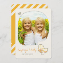 Yellow Damask Bird Twin Girls Foto Geburtstagspart