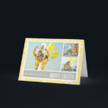 Yellow Damask | Foto Collage Happy Oaster Card Feiertagskarte<br><div class="desc">Helle und festliche Osterkarte aus Foto mit gelben Damasken.</div>