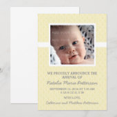 Yellow Damask Frame Foto Baby Ankündigung (Vorne/Hinten)
