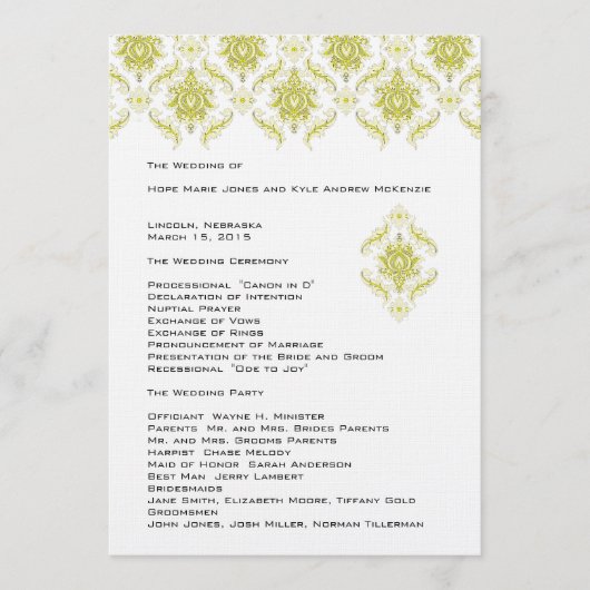Yellow Damask Hochzeitsprogramm Programm (Vorderseite)