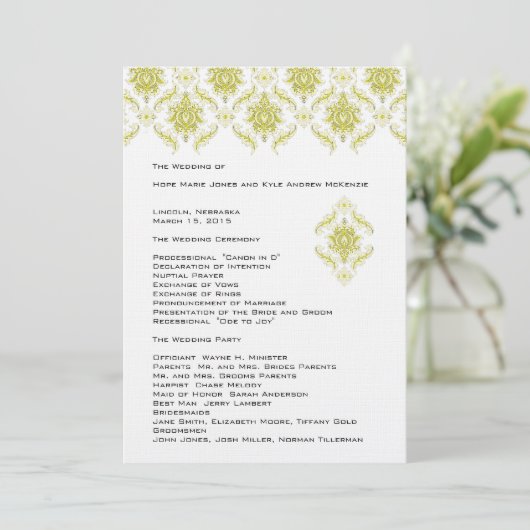 Yellow Damask Hochzeitsprogramm Programm (Stehend Vorderseite)