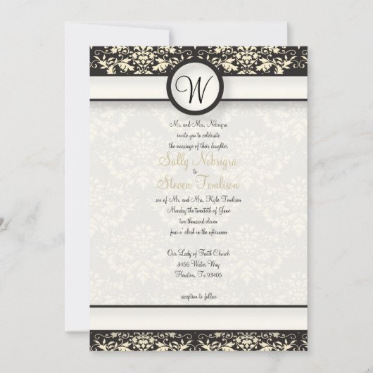 Yellow Damask Wedding Einladung (Vorderseite)