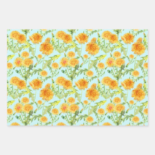 Yellow Dandelions and Dandelion Fluff Geschenkpapier Set (Vorderseite)