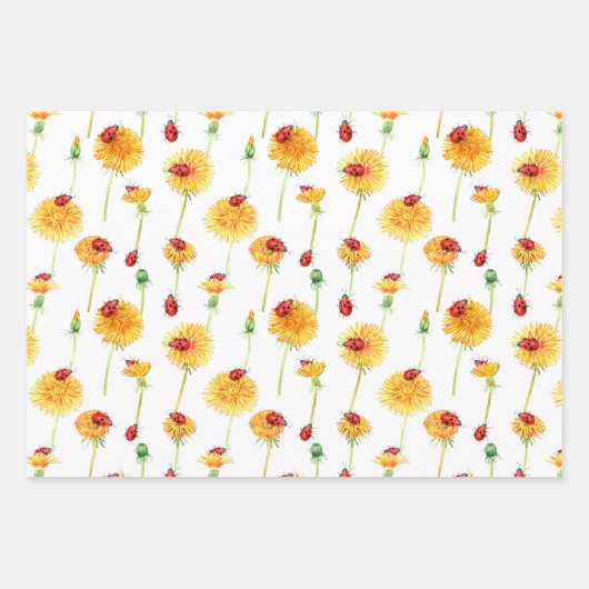Yellow Dandelions and Red Ladybugs Geschenkpapier Set (Vorderseite 2)
