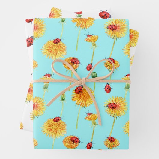 Yellow Dandelions and Red Ladybugs Geschenkpapier Set (Beispiel)