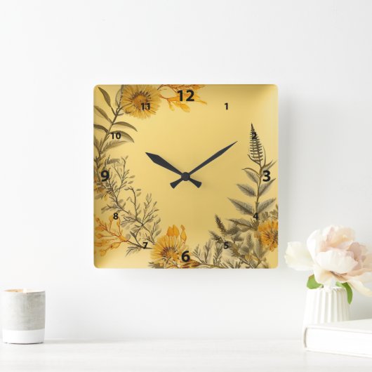 Yellow Dandelions Ferns Greenerity Country Quadratische Wanduhr (Zuhause)