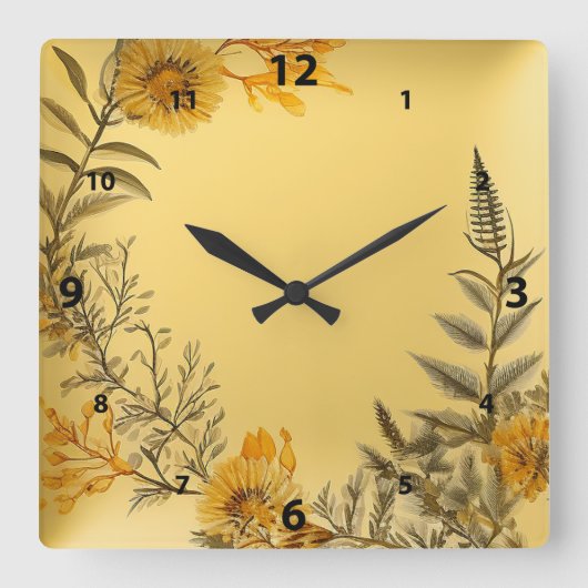 Yellow Dandelions Ferns Greenerity Country Quadratische Wanduhr (Vorderseite)