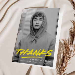 Yellow Dashed Modern Photo Graduation Dankeskarte