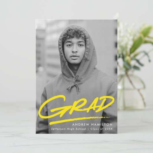 Yellow | Dashed Photo Graduation Party Einladung (Stehend Vorderseite)