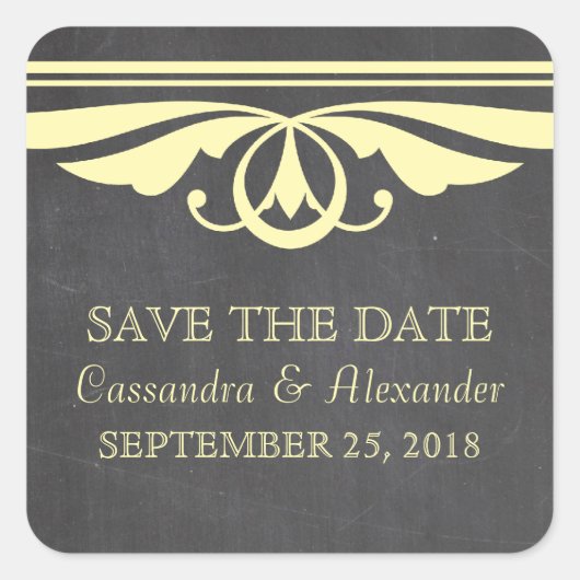 Yellow Deko Chalkboard Save the Date Stickers (Vorderseite)