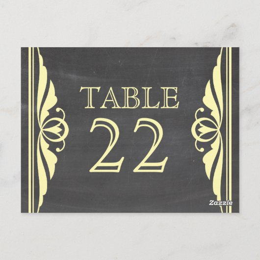Yellow Deko Chalkboard Tischnummer Postkarte (Rückseite)