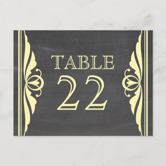 Yellow Deko Chalkboard Tischnummer Postkarte (Vorderseite)