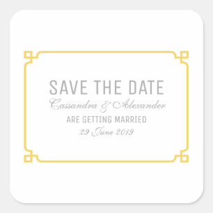 Yellow Deko Chic Save the Date Quadratischer Aufkleber