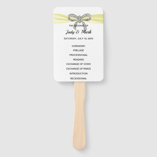Yellow Diamond Bow Wedding Program Fächer (Vorderseite)