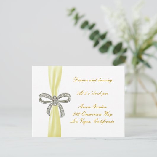 Yellow Diamond Bow Wedding Reception Card Einladung (Stehend Vorderseite)