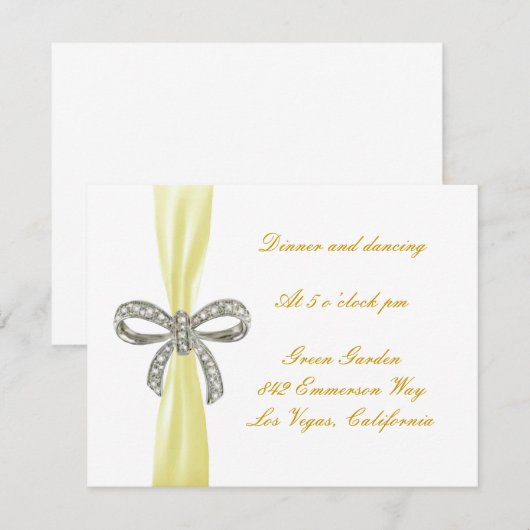 Yellow Diamond Bow Wedding Reception Card Einladung (Vorne/Hinten)