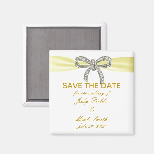 Yellow Diamond Bow Wedding Save the Date Magnet (Vorderseite/Rückseite)