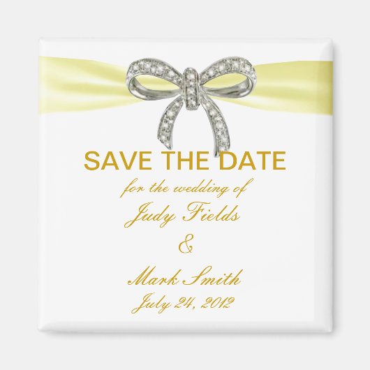 Yellow Diamond Bow Wedding Save the Date Magnet (Vorne)