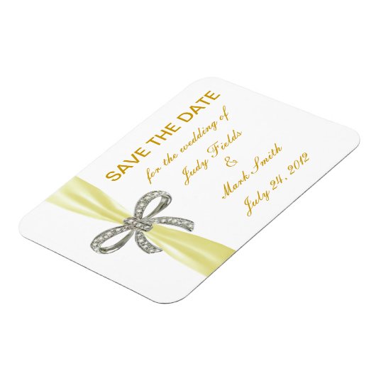 Yellow Diamond Bow Wedding Save the Date Magnet (Linke Seite)