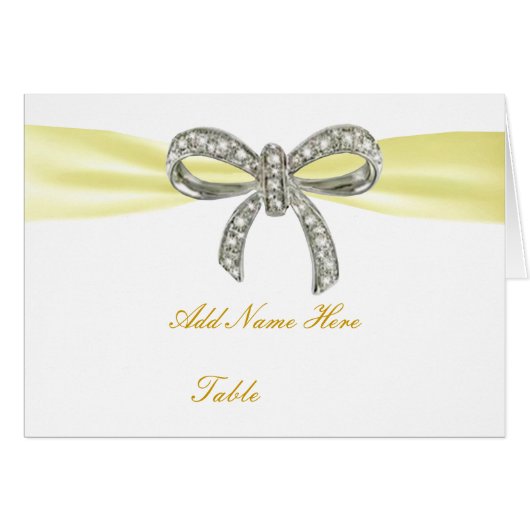Yellow Diamond Bow Wedding Table Platzkarte (Vorderseite (Horizontal))