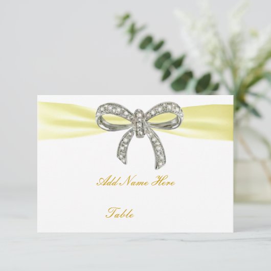 Yellow Diamond Bow Wedding Table Platzkarte (Stehend Vorderseite)