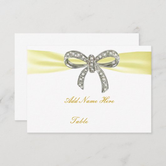 Yellow Diamond Bow Wedding Table Platzkarte (Vorne/Hinten)