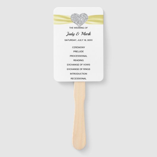 Yellow Diamond Heart Wedding Program Fächer (Vorderseite)