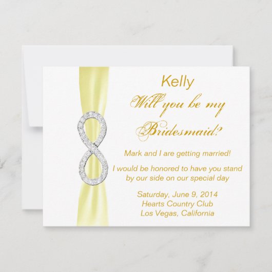 Yellow Diamond Infinity Wedding Bridesmaid Card Einladung (Vorderseite)