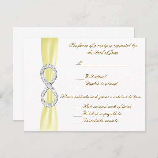 Yellow Diamond Infinity Wedding Response Card RSVP Karte (Vorne/Hinten)