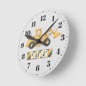 Yellow Digger Boys Nursery Bedroom Decor Add Name Runde Wanduhr (Winkel)
