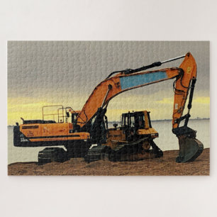 Yellow Digger & Tractor Moving Shingle bei Hythe Puzzle