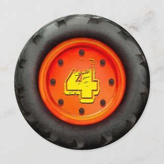Yellow Digger Wheel Boys 4. Geburtstags-Party Einladung