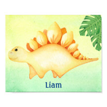 Yellow Dinosaur Boy's Name Kinderzimmer Watercolor