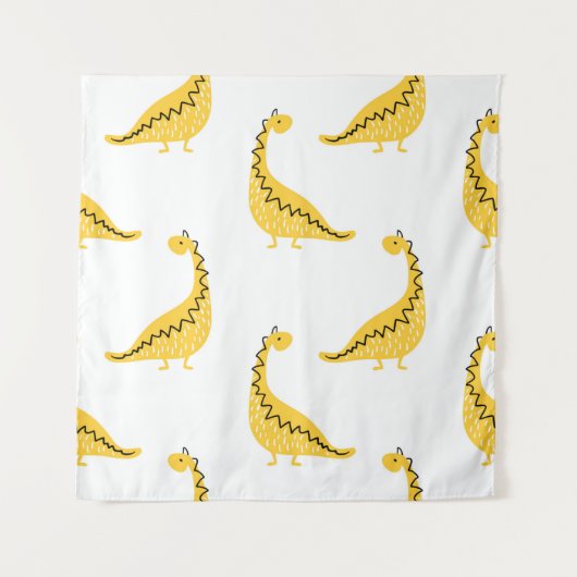 Yellow dinosaur seamless pattern. Funny vintage il Wandteppich (Vorderseite)